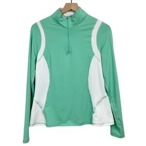 Athleta Quarter Zip Pullover Womens Size XL Running Top Mint Green White Pocket